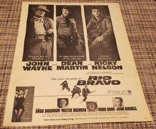 Vintage 1959 Rio Bravo Movie Ad John Wayne Dean Martin Ricky Nelson Western 50 