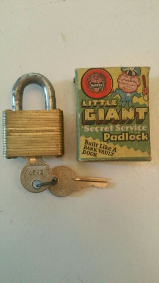 Vintage Master Lock Company Little Giant Secret Service 4 Padlock W/ Orig.  Box