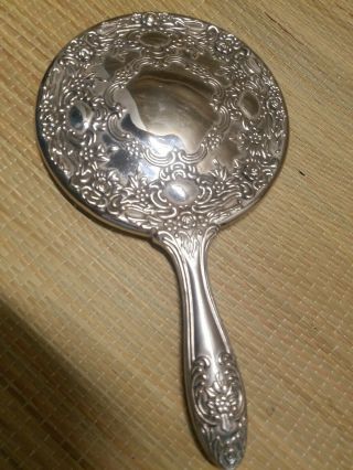 Vintage Silver Plated Hand Held Mirror Heavy 9.  5 "