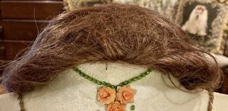 9 Vintage Long Brunette Human Hair Doll Wig 2