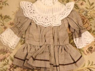 Gorgeous Cotton Gingham & Lace Dress For 20” French Or German Bisque Doll