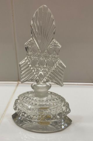 Vintage Morlee 5 3/8 " Cut Crystal Glass Perfume Bottle And Stopper,  W/dauber
