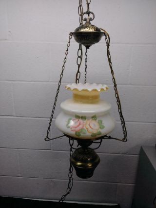 Vintage Hanging Ceiling Hurricane Lamp with Chimney Mid Century 2