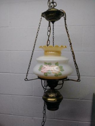 Vintage Hanging Ceiling Hurricane Lamp with Chimney Mid Century 3