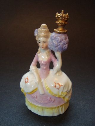 German Crown Top Figural Porcelain Lady Perfume Bottle Half Doll Related