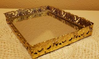 1960’s Vintage Dresser or Vanity Mirror Tray with Gold Filigree Ornate Frame 3