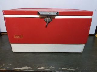 Vintage Coleman Red White Metal Plastic Cooler Ice Chest