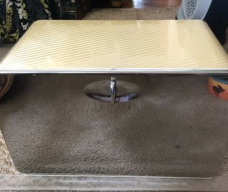 Vintage Lincoln Beauty Ware & Chrome Bread Box With Shelf & Cutting Board Yellow