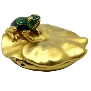 Vintage Estee Lauder Knowing Solid Perfume Frog On Lily Pad Collectible Compact