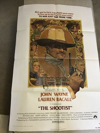 Vintage Movie Poster The Shootist John Wayne Lauren Bacall 1976 27x41