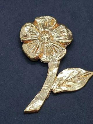 Vintage Gold Plated Flower Brooch Heavy Large Pin Statement Runway,  Approx.  4 "
