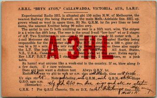 Vintage Callawadda,  Victoria Australia Postcard Qsl Amateur Ham Radio Dated 1926