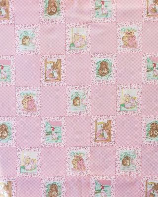 2 - 1/2 Yards Vintage Beatrix Potter Fabric; Pink Background.  Cute For Baby Girl.