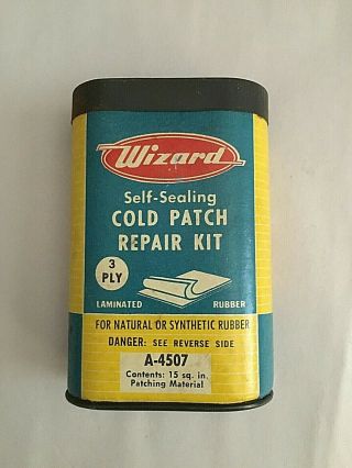 Vintage Wizard A - 4507 Western Auto Cold Patch Tin Repair Kit,  Made In Usa