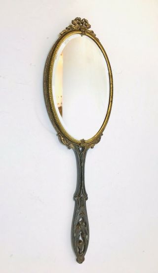 Antique Victorian Hand Held Brass Mirror,  On Usa