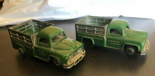 2 Vintage Toy Lin Mar Marx Tin Litho Friction Truck Farmers Market Vegetables