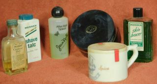 Vintage Tabu Body Powder Mennen Skin Bracer Glass Bottle Old Spice Shaving Mug