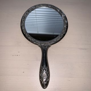 Vintage Art Deco Silver Plate Hand Bevel Mirror