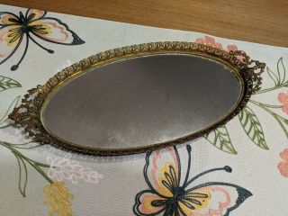 Vintage Ormolu Vanity Mirror Tray 14 X 7 " Vine Grapevine & Flowers