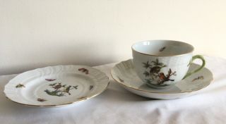 Vintage Herend Hungary Porcelain Rothschild Bird & Butterfly Cup & Saucer Plate