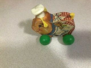 Vintage 1965 Fisher Price Cookie Pig Pull Toy Wooden With Spinning Tail 5042