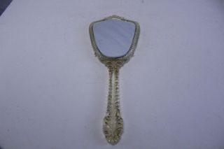 Vintage Fancy Handheld Make Up Mirror Clear Lucite Handle Mid Century 12 " Long