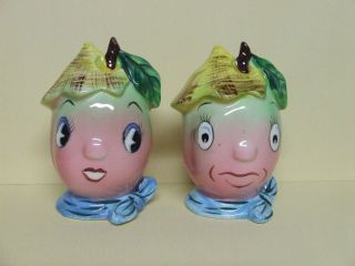 Vintage Anthropomorphic Py Peach Couple W/hats Salt & Pepper Shakers (japan)