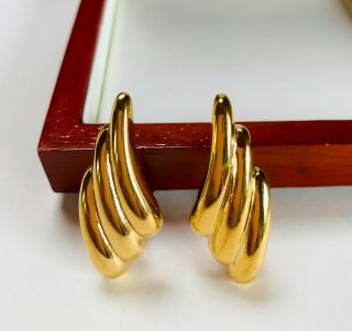Vintage Jewellery Signed Ysl (yves Saint Laurent) Gold Plated Clip On Earrings