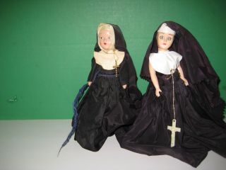 2 Vintage Nancy Ann Storybook Nun Dolls 7.  5 In,  Both W/crosses