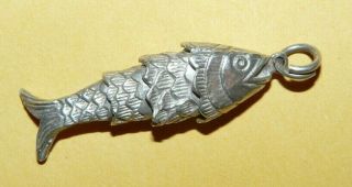 Vintage Sterling Silver " 925 " Ornate Articulated " Fish " Design Charm Pendant