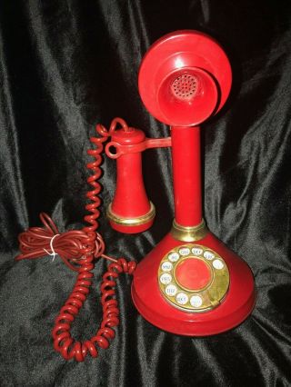 Vintage Deco - Tel Candlestick Rotary Phone Red American Telecommunications Corp