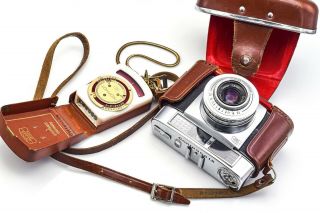 Vintage Carl Zeiss Ikon Contessa Pronto - Lk Tessar 2.  8/50 Camera,  Case & Ikophot