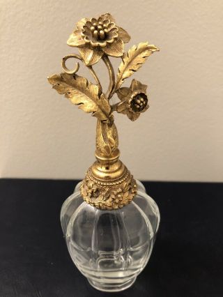 Vintage Matson Floral And Leaf Glass Perfume Bottle & Dauber Signed And Numbered