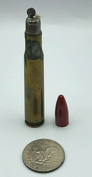 Vintage 1943 Wwii Trench Art 50 Cal Shell Bullet Cigarette Lighter Lc 43 Great