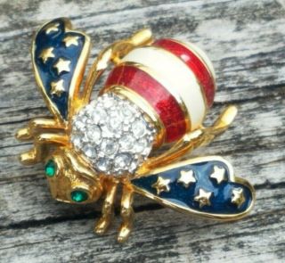 Vintage Joan Rivers " Red White & Blue " Patriotic Flag Bumble Bee Pin Brooch