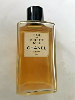 6.  5 " Tall Vtg Chanel No 19 Edt 8oz Old Formula Perfume Bottle Splash Half Full