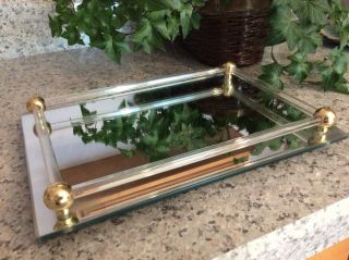 Lovely Mirrored Glass Rod & Brass Tray Vanity Perfume Bottle Dresser Jewelry