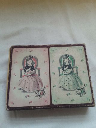 Vintage Bridge Playing Cards Girls Sewing Complete