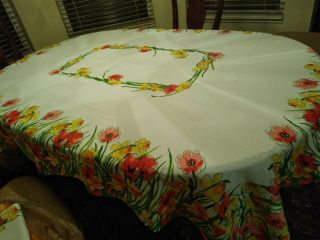 Vtg Vera Neumann Daffodils & Tulips Tablecloth 60 " X 84 " Cotton Polyester Blend