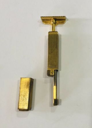 Vintage Schick Travel Folding Injector Shaving Razor Gold Metal With Blades