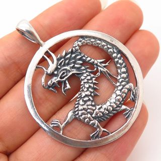 925 Sterling Silver Vintage Chinese Dragon Design Pendant