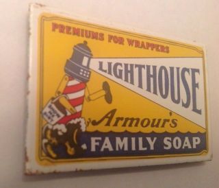 Vintage Armour ' s Lighthouse Family Soap Magnet Porcelain With Enamel 2