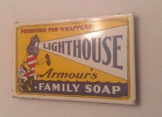 Vintage Armour ' s Lighthouse Family Soap Magnet Porcelain With Enamel 3