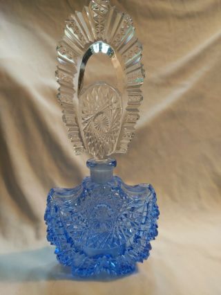 Vintage Art Deco Bohemian Czech Cut Glass Crystal Perfume Bottle 8 1/2 "