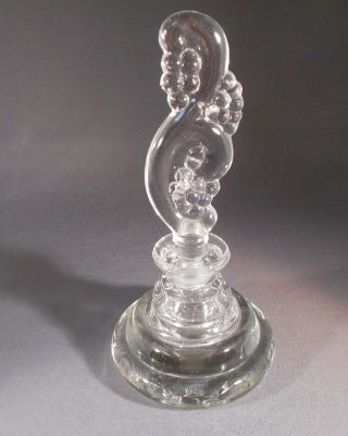 Vintage Pressed Glass Decorative Perfume Bottle With Glass Stopper 6 " Tall.