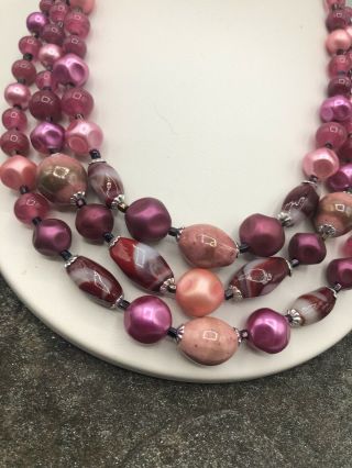 VINTAGE 50’S 3 STRAND BEADED NECKLACE JAPAN A27 3