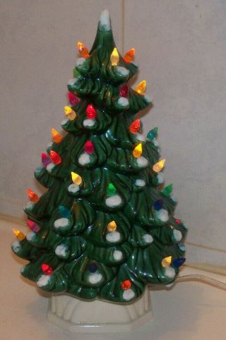 Vintage Holland Mold 12 Inch Green Ceramic Flocked Lighted Christmas Tree