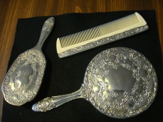 Vintage Silverplate Dresser Vanity Set Hand Mirror Brush & Comb Set