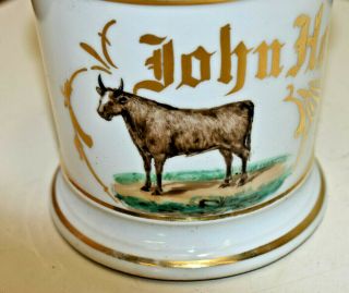 L219 - Antique Late 1800s Occupational Shaving Mug - Dairy Farmer / Bull Cow