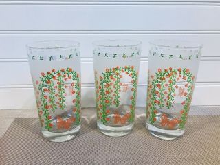 Set Of (3) Vintage Libbey Glasses Tumblers With Butterflies And Flowe Arch